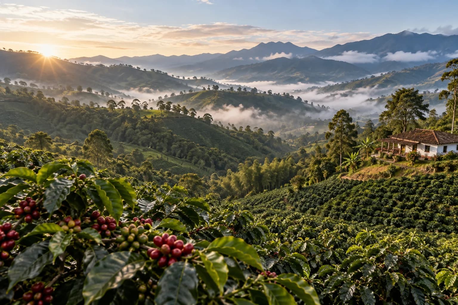 AI-generated destination illustration: colombian coffee region