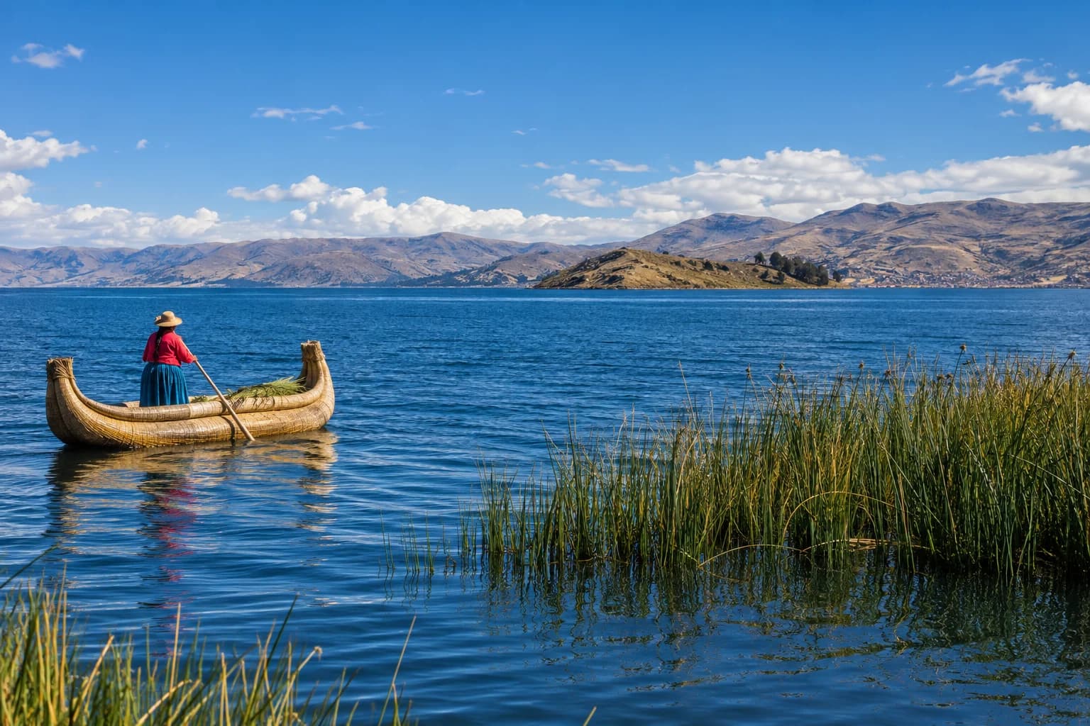 AI-generated destination illustration: lake titicaca
